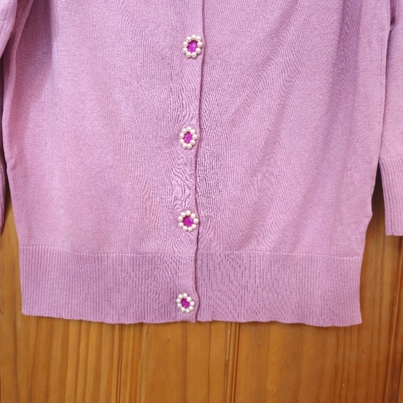 August Silk Knit Women's Lilac Snap Front 3/4 Sleeve Cardigan Sweater - Picture 6 of 13
